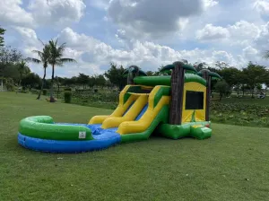 Commercial Grade Inflatable Tropical Dual Lane Combo Slide Pool 1.5HP Blower
