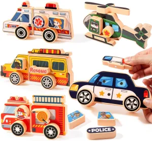 Connection Building Blocks for Kids 3-8, Montessori Take Apart Toy - Fine Motor Building Toy Gift for 3 4 5 Years Old Kids alarm supplier Emergency Vehicle Building Toys,Rescue Squad Wooden Magnetic 