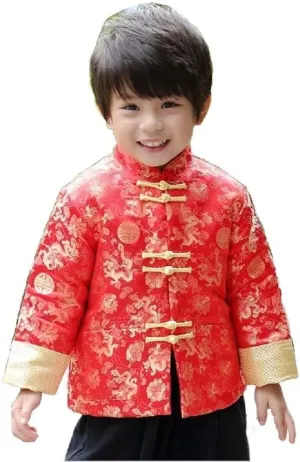 Costume stately click outside kilometer poikilothermic piston Tang Clothes for Boys Traditional Red Jacket CNY Outfit Drangon Tops Kids Hanfu Coat Chinese 