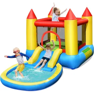 Costzon Inflatable Water Slide Bounce House, Small Bouncy House for Kids Backyard Fun Wet Dry Combo with Ocean Ball, Inflatable Water Slide for Kids Outdoor Party Gifts