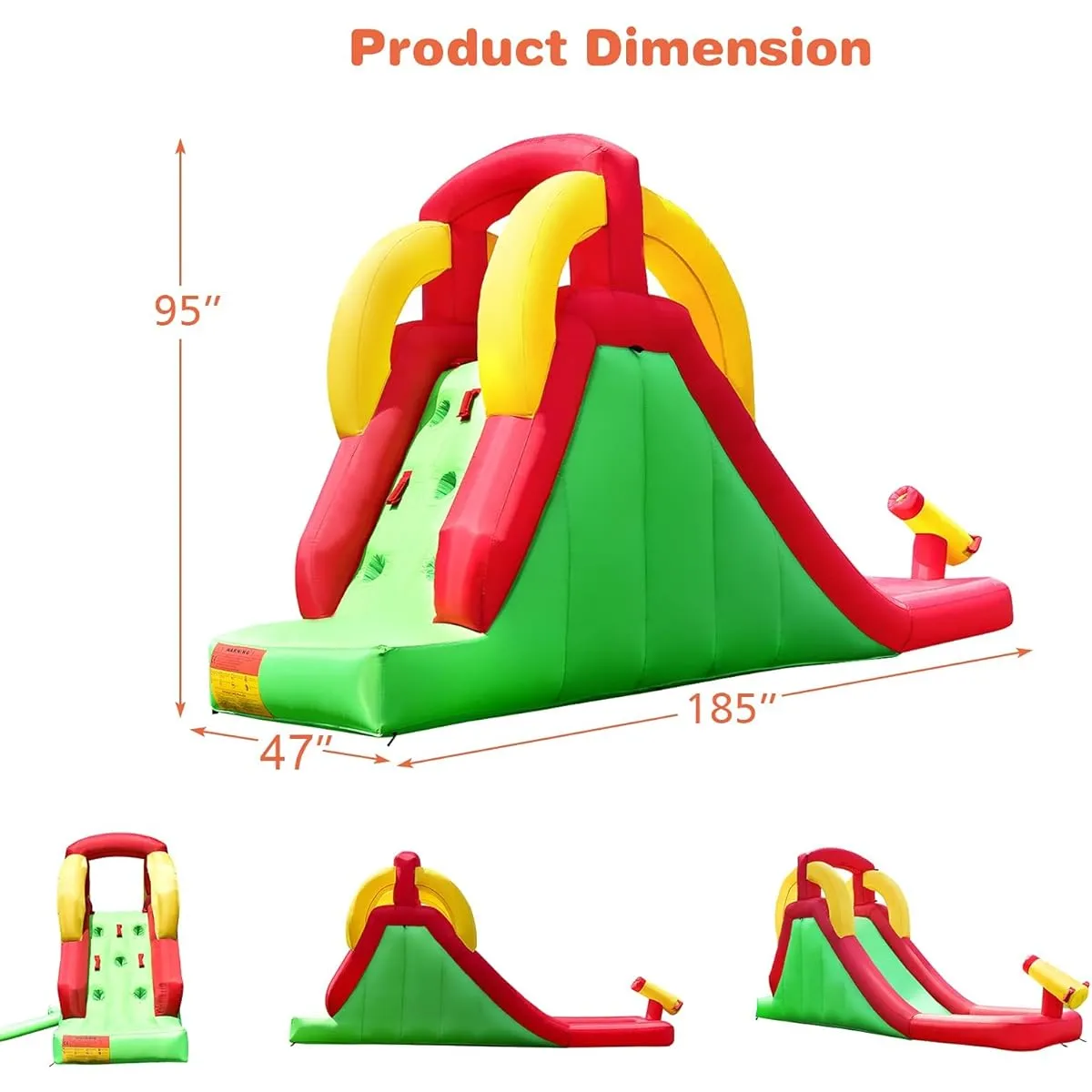 Costzon Inflatable Water Slide Climbing & Long Slide Bouncer with Water Cannon for Kids, Oxford Carry Bag, Repair Kit, Stakes, Hose (480W Air Blower Included)