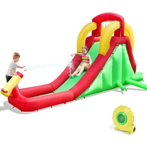 Costzon Inflatable Water Slide Climbing & Long Slide Bouncer with Water Cannon for Kids, Oxford Carry Bag, Repair Kit, Stakes, Hose (480W Air Blower Included)
