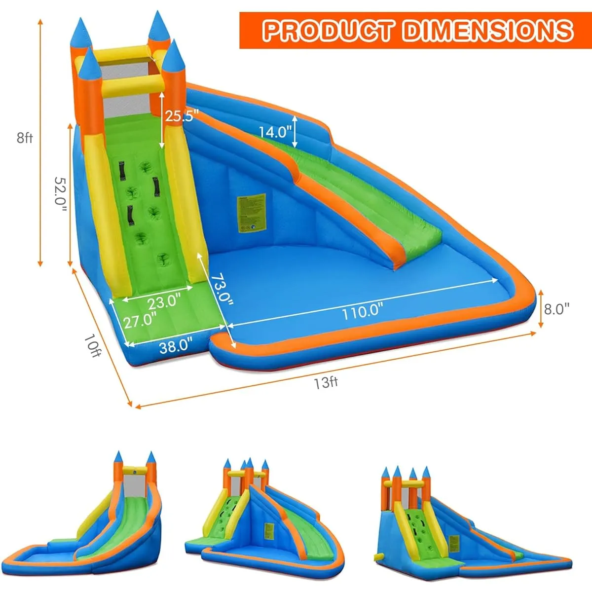 Costzon Inflatable Water Slide Giant Bouncy Water Slide Park for Kids Backyard Outdoor Fun with 480W Blower, Climbing Wall, Splash Pool, Inflatable Water Slide for Kids and Adults, Party Gift