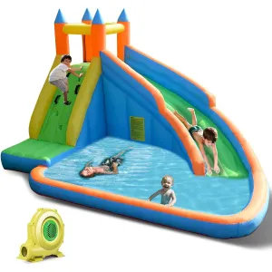 Costzon Inflatable Water Slide Giant Bouncy Water Slide Park for Kids Backyard Outdoor Fun with 480W Blower, Climbing Wall, Splash Pool, Inflatable Water Slide for Kids and Adults, Party Gift