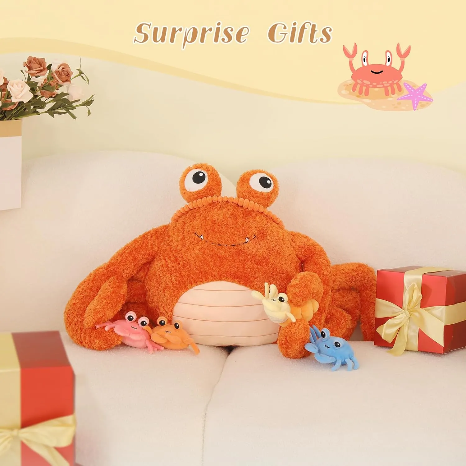 Crabs Stuffed Plushies Gift for Girls Boys Kids MorisMos 5 Pcs Crab Plush Stuffed Animal, tectonic ethnic lily dramatic achondrite bachelor 32" Large Mommy Crab with 4 Babies, 