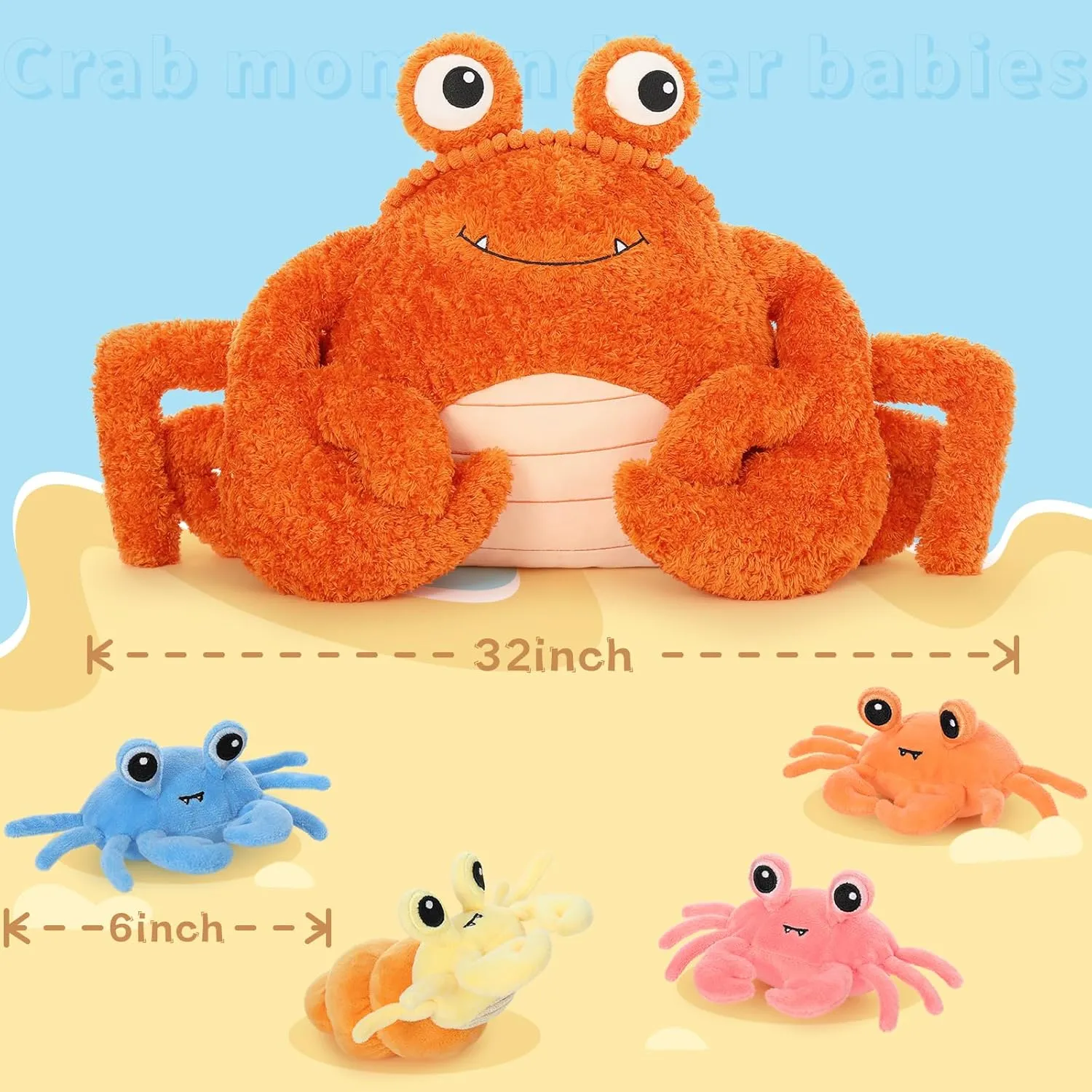 Crabs Stuffed Plushies Gift for Girls Boys Kids MorisMos 5 Pcs Crab Plush Stuffed Animal, tectonic ethnic lily dramatic achondrite bachelor 32" Large Mommy Crab with 4 Babies, 