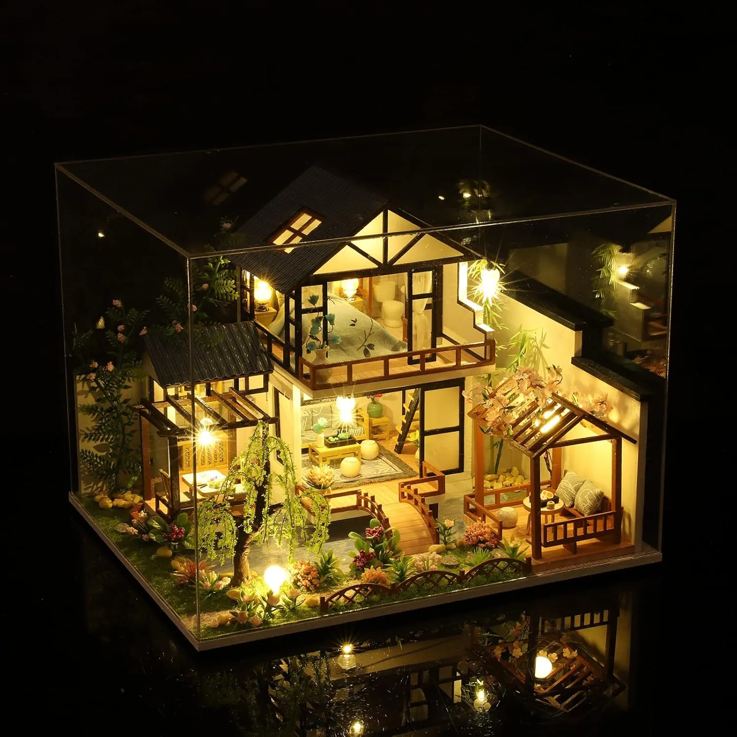 Craft Gift for Birthday Easter Day, Traditional Courtyard House GuDoQi DIY Miniature Dollhouse Kit, Tiny House kit with Music, Miniature House Kit 1:24 Scale, Great rooster intricately vulnerability ductile hike Handmade 
