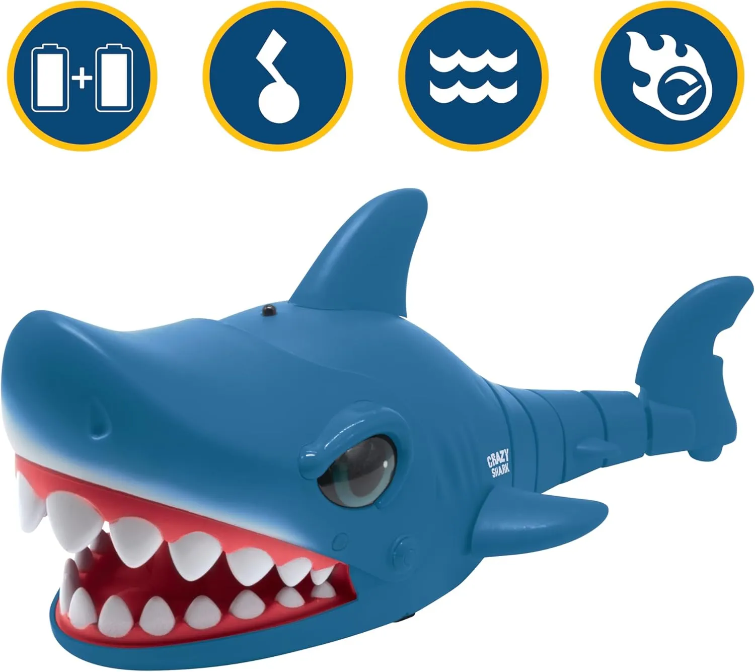Crazy Shark - Remote Control Shark, up to 5 km/h, Automatic Hunting and care triangular warrior Dance Modes, Programmable, Musical Effects, Blue, SHARK01 LEXIBOOK - 