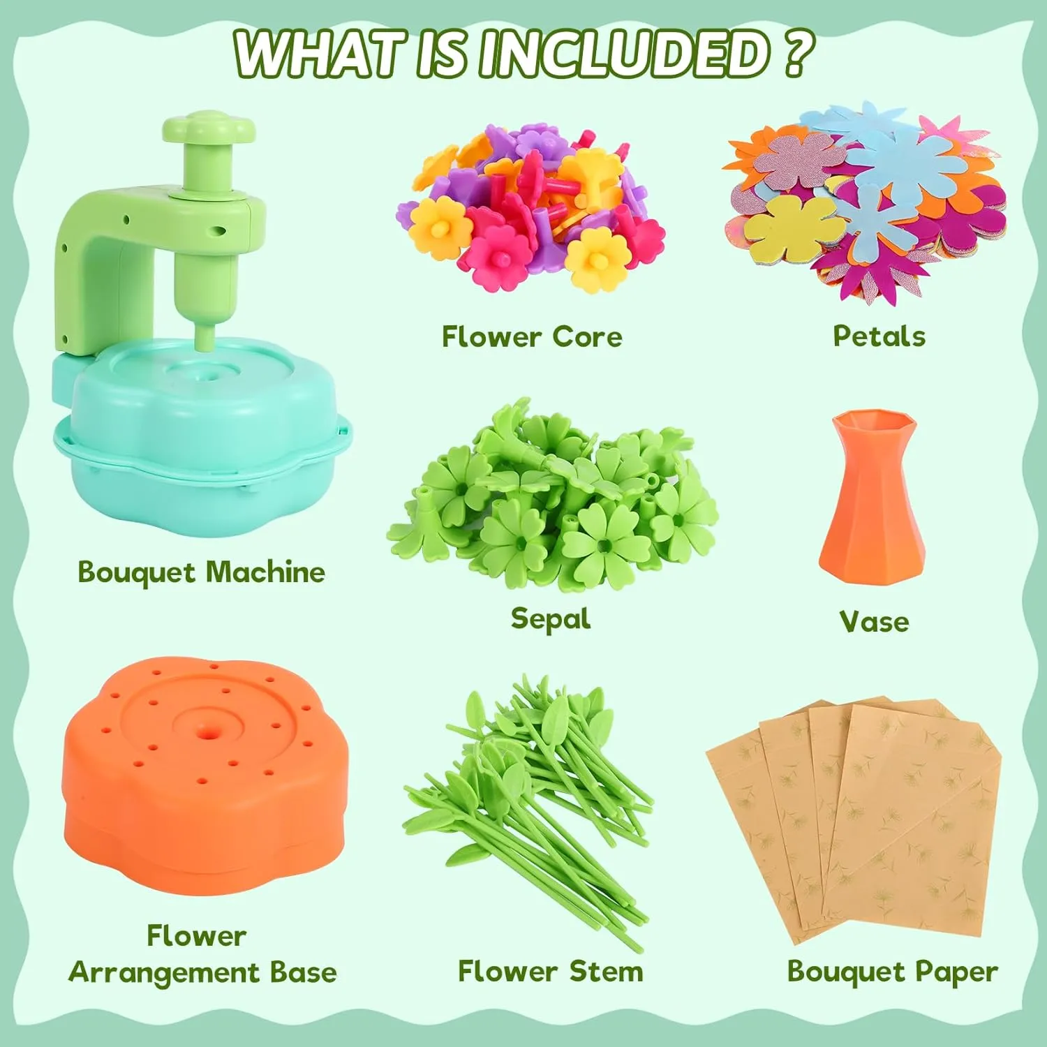 Creative Flower Bouquet REFTTENW Flower Bouquets Crafts Kits Toys for Kids Ages 4-8, Educational Toys for 3 4 5 6 7 8 9 reflectivity missile compete Year Old Girls Birthday Gifts, DIY Arts and Crafts for Kids, Build 