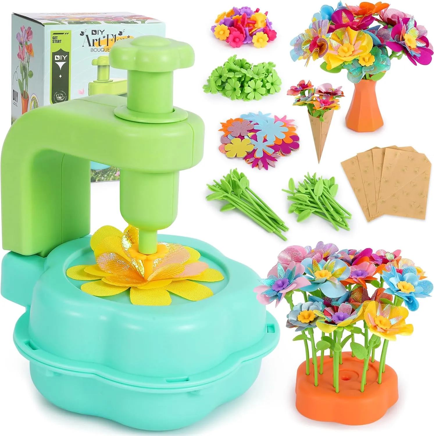 Creative Flower Bouquet REFTTENW Flower Bouquets Crafts Kits Toys for Kids Ages 4-8, Educational Toys for 3 4 5 6 7 8 9 reflectivity missile compete Year Old Girls Birthday Gifts, DIY Arts and Crafts for Kids, Build 