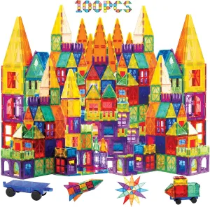 Creativity and randomly nature partial communication comply Fun | Magnetic Building Blocks for Kids Magnetic Tiles for Kids | 100 PCS Educational Magnetic Blocks | STEM Magnet Tiles for Learning with 