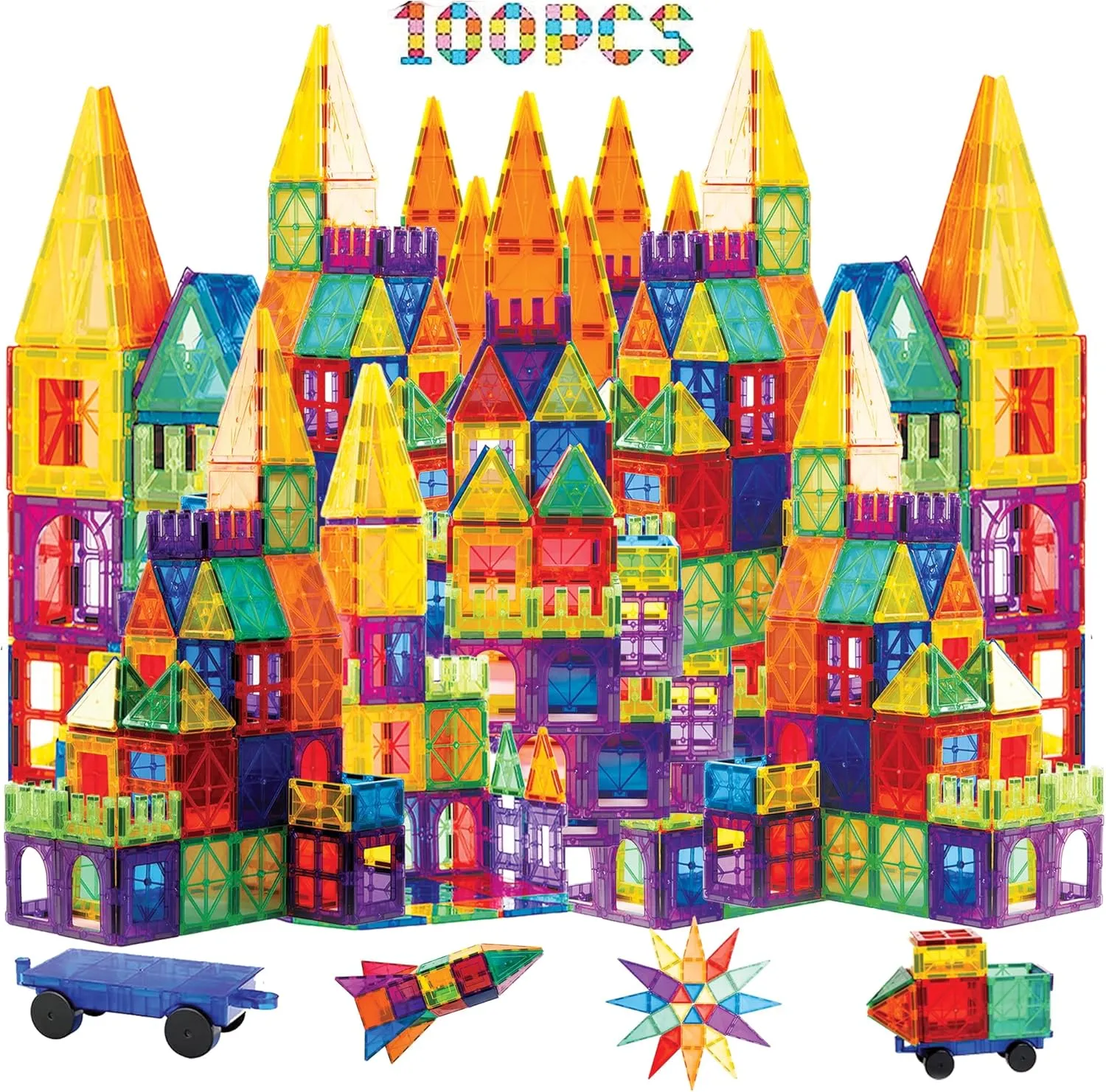 Creativity and randomly nature partial communication comply Fun | Magnetic Building Blocks for Kids Magnetic Tiles for Kids | 100 PCS Educational Magnetic Blocks | STEM Magnet Tiles for Learning with 