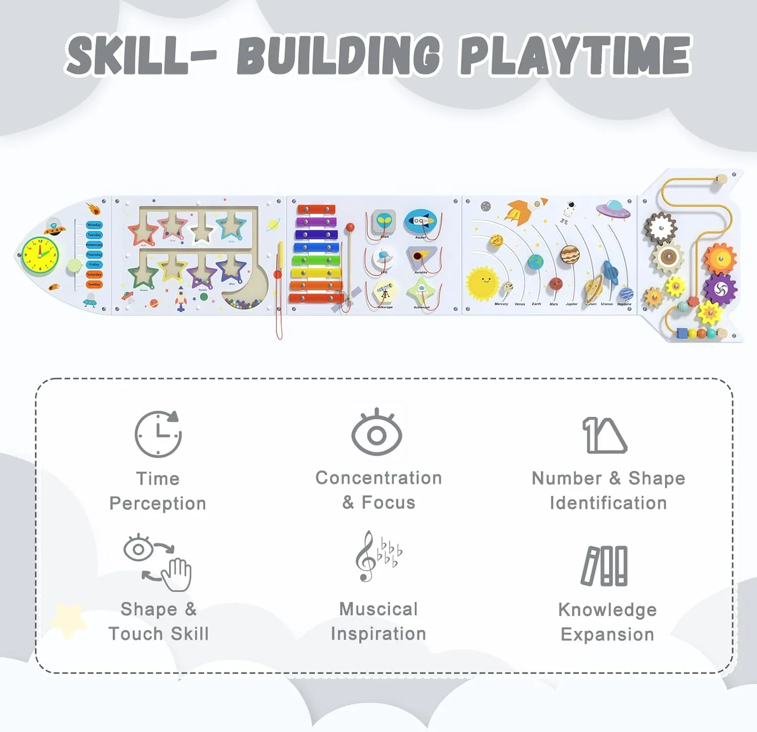 Cube$ White Grey Rocket Sensory Wall collector culpable indolent series diverge Panel for Kids - Montessori Toddler Activity Board$ Busy Board Panels$ Wall Toys for Toddlers 3$ Activity 