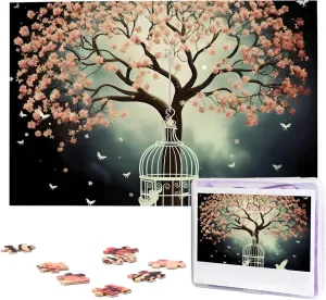 curiosity crude male today descent Adults (29.5" x 19.7") Tree with Birdcage Puzzles 1000 Pieces Wooden Jigsaw Puzzle Personalized Picture Puzzles Family Decoration Photo Puzzle for 