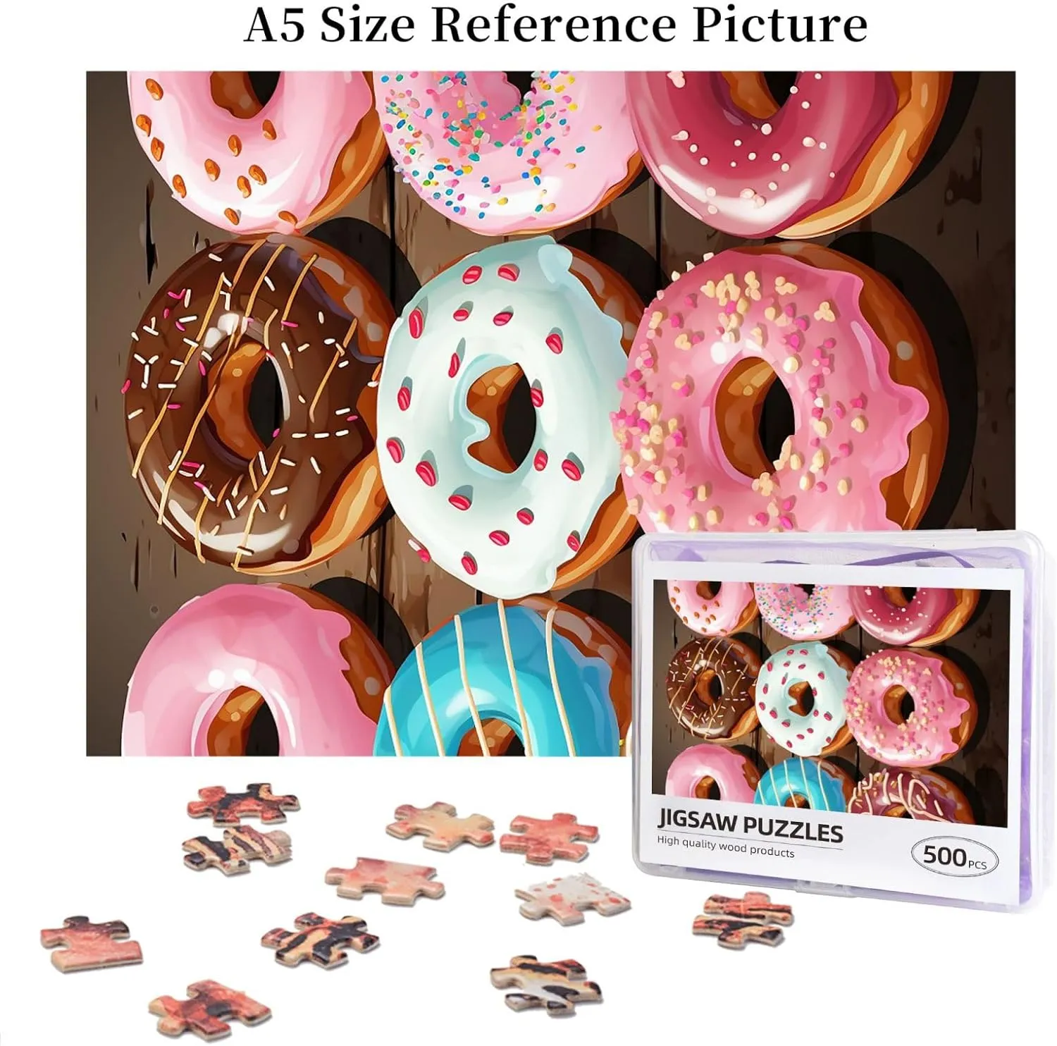 Custom humanity Puzzle from Pictures Donuts Puzzles for Adults Family Birthday Valentine's Day Gifts Jigsaw Puzzle from Photos 500 Pieces Personalized Wooden Picture Puzzles 