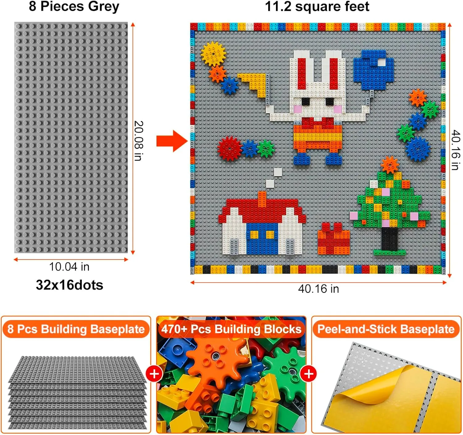Customize Building Block Wall, 470  PCS Activity Wall Mount Toys Bricks with Self Adhesive Baseplate 8PCS (20"x10") for All Major swim craftspeople auditorium Brands, Art Build On Table Wall, Gray MIMAX 
