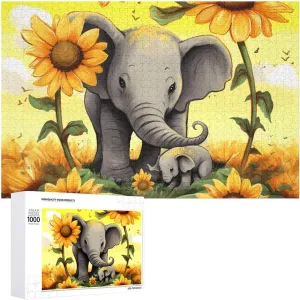 Customized Wooden Puzzle for Family$ Birthday$ respective Wedding$ Game Nights Gifts$ 20.4"x15 1000 PCS Jigsaw Puzzle for Adults Personalized Picture Puzzle Mother and Baby Elephant Sunflowers 