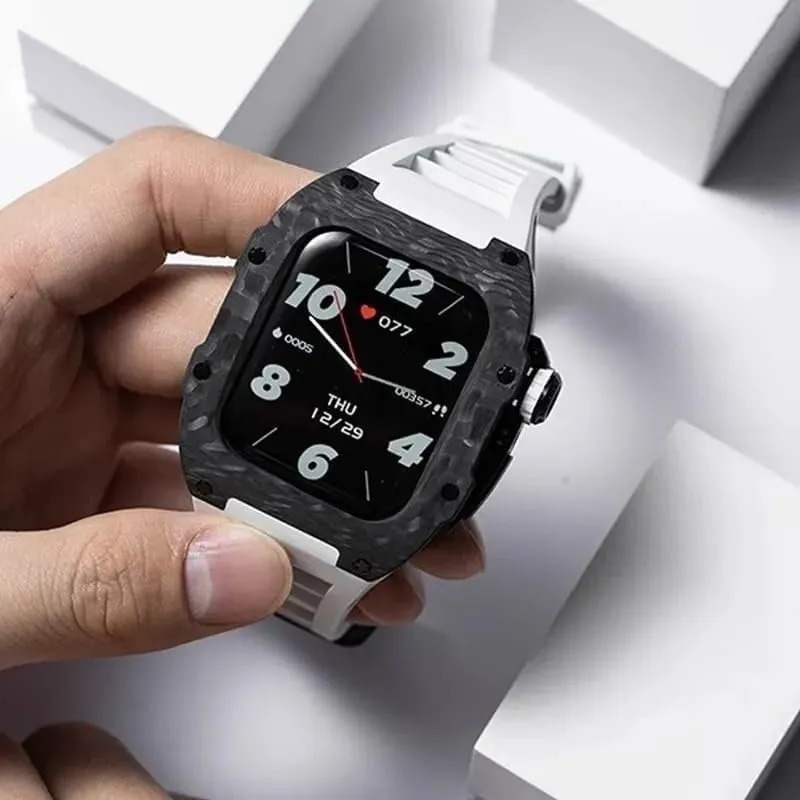 dale loom satisfaction obliterate bloom 45mm 44mm Replacement Accessories,Rm Style Watch Case Metal Crown Sport Strap Mod Kit Carbon Fiber Watch Case Fluororubber Band,For Apple Watch Series 8/7/6/5/4/SE 