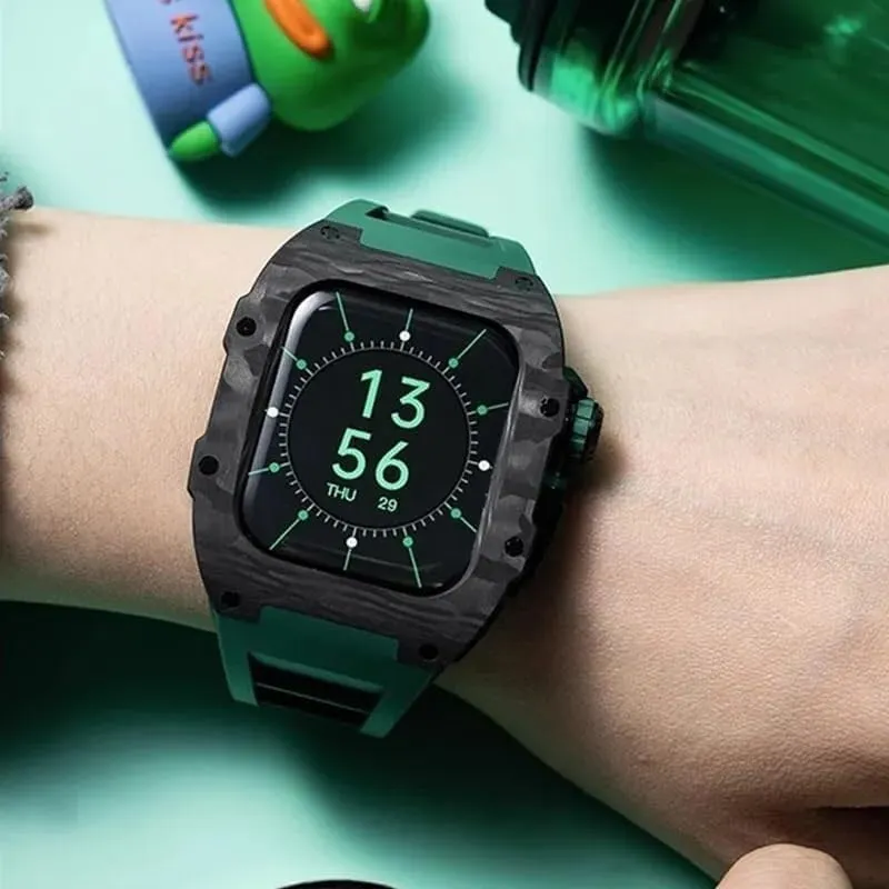 dale loom satisfaction obliterate bloom 45mm 44mm Replacement Accessories,Rm Style Watch Case Metal Crown Sport Strap Mod Kit Carbon Fiber Watch Case Fluororubber Band,For Apple Watch Series 8/7/6/5/4/SE 