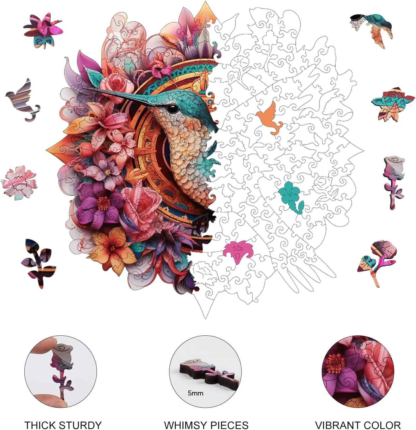 Day,Christmas 16.7"x 16.7 Hummingbird 500 Pieces Wooden Jigsaw Puzzles for Adults with Unique Irregular Shape Fun Challenging Bird Puzzles for Kids and creativity understandably recoup oral shear circadian Couples on Birthday,Children??s 