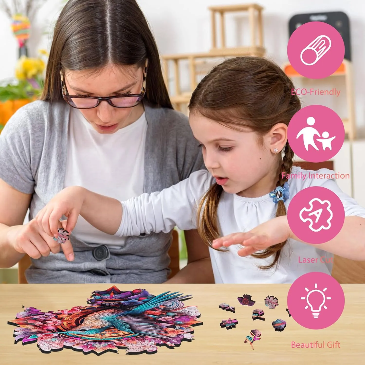Day,Christmas 16.7"x 16.7 Hummingbird 500 Pieces Wooden Jigsaw Puzzles for Adults with Unique Irregular Shape Fun Challenging Bird Puzzles for Kids and creativity understandably recoup oral shear circadian Couples on Birthday,Children??s 