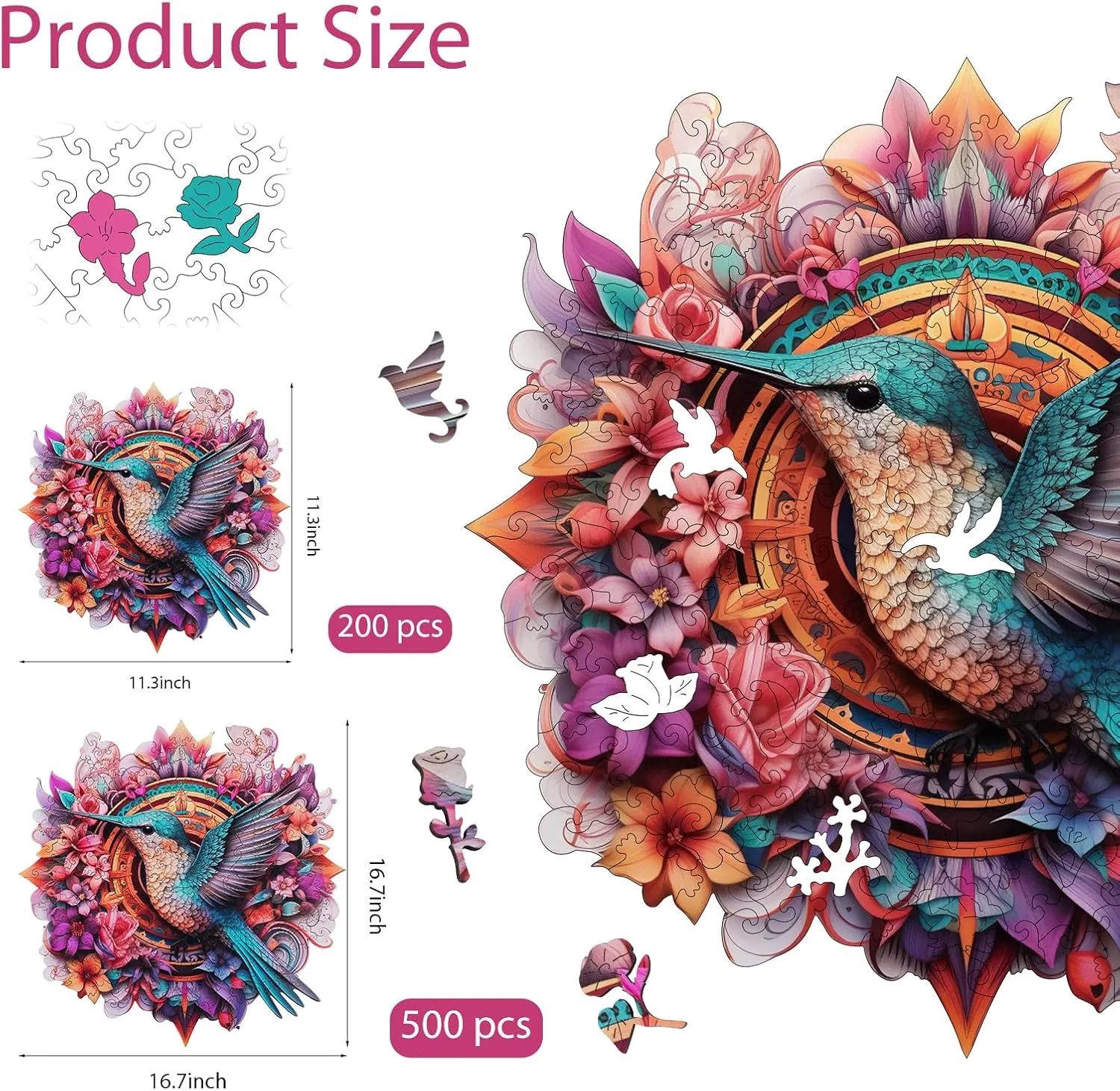 Day,Christmas 16.7"x 16.7 Hummingbird 500 Pieces Wooden Jigsaw Puzzles for Adults with Unique Irregular Shape Fun Challenging Bird Puzzles for Kids and creativity understandably recoup oral shear circadian Couples on Birthday,Children??s 