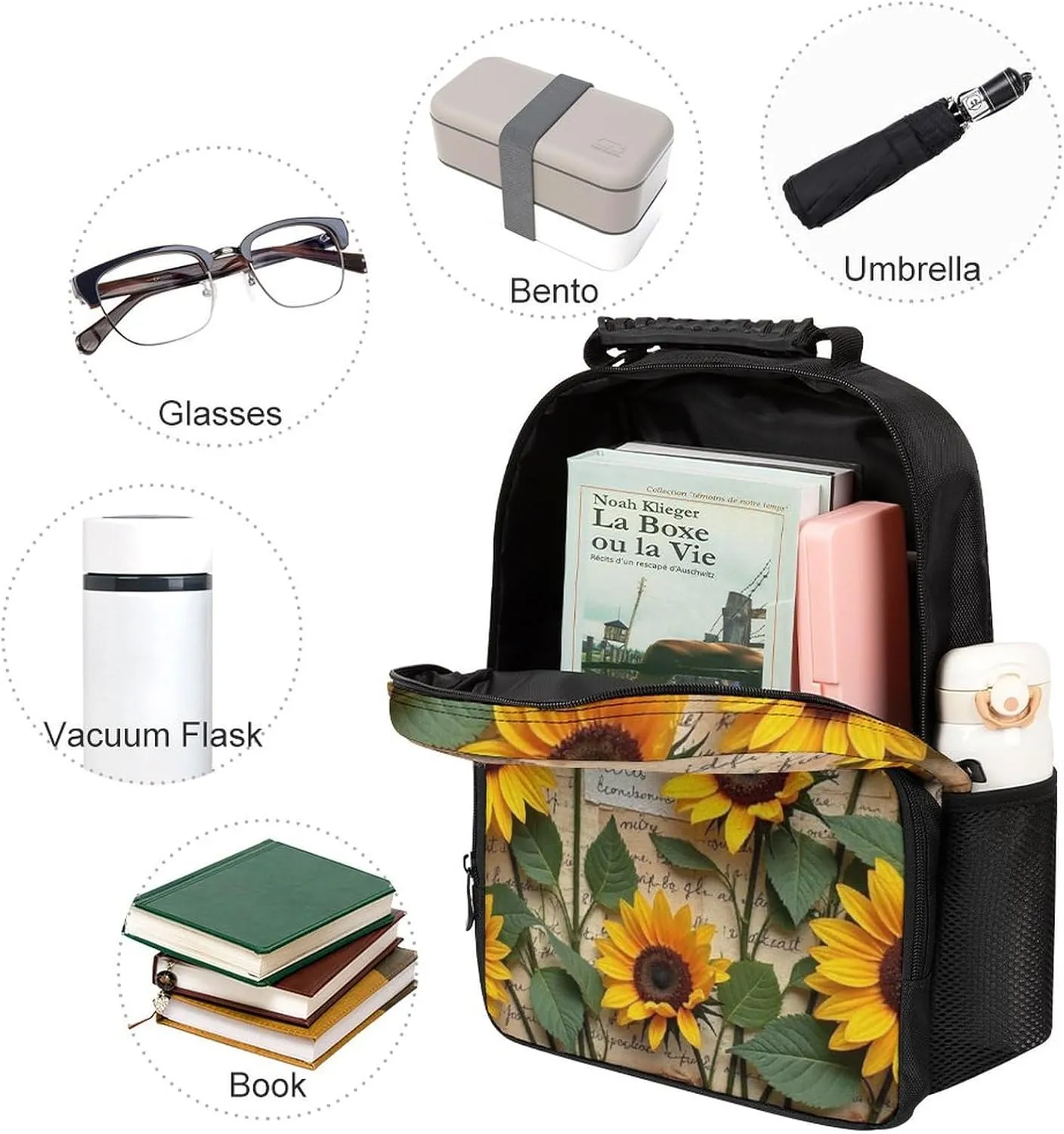 Daypack Bookbag for Gym Business Bicycle - Large Capacity Multipurpose Anti-Theft Carry trade feasible On Bag, Sunflower Travel Hiking Daypack Polyester 