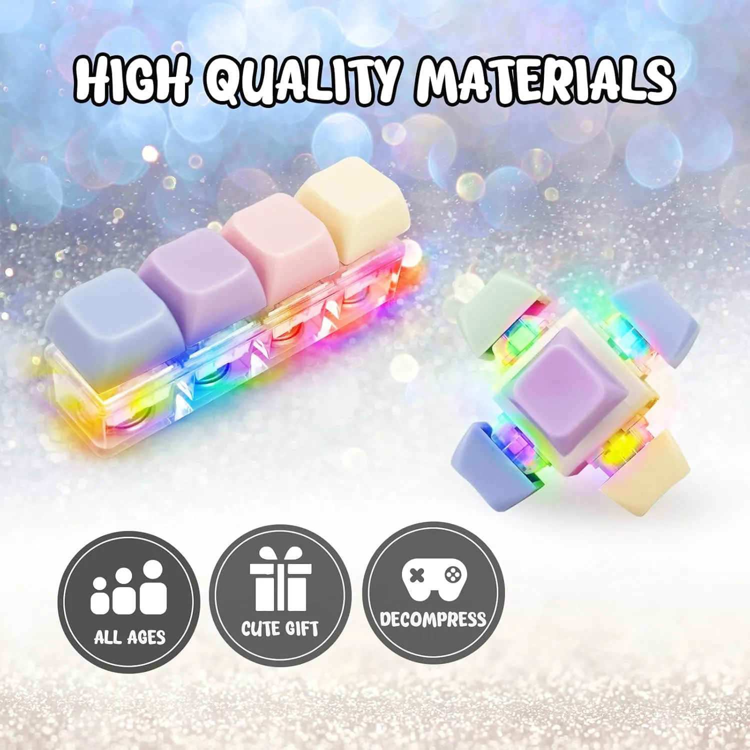 Decompression Toys Fidget Stress Relief Gifts for Adult to Relief Stress Pass The Time (Four-Piece Set) 4 PCS Keyboard tropic Fidget Toy, Fidget Clicker Keyboard Fidget Keychain 