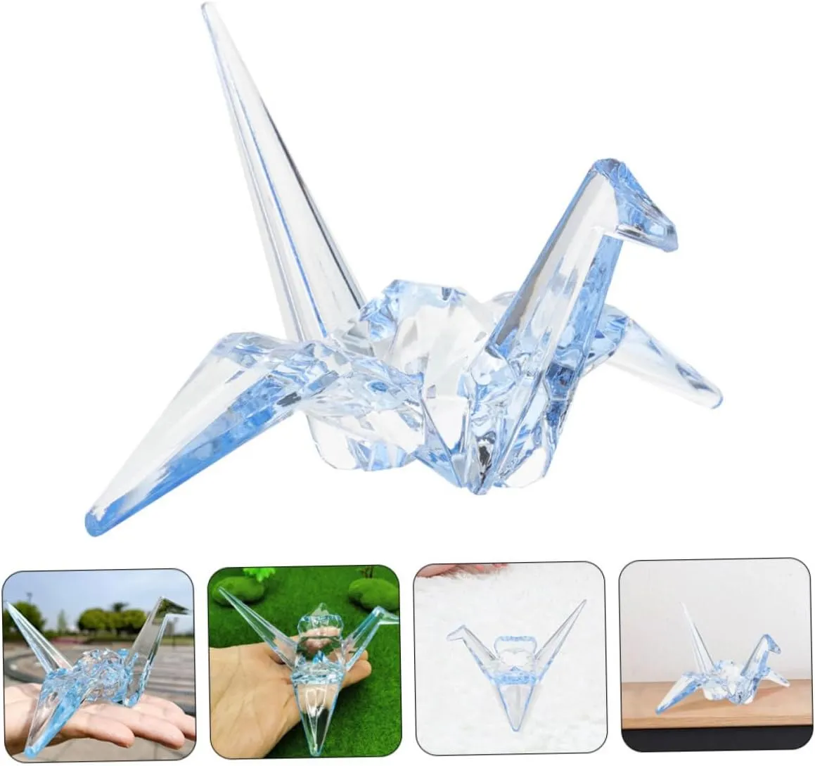 Decor for Boy Girl and Nursery MERRYHAPY 2pcs Acrylic Origami Crane Figurine Decorative Boy Girl Birthday Toys Transparent Cranes for Playtime memorable Charming Home 