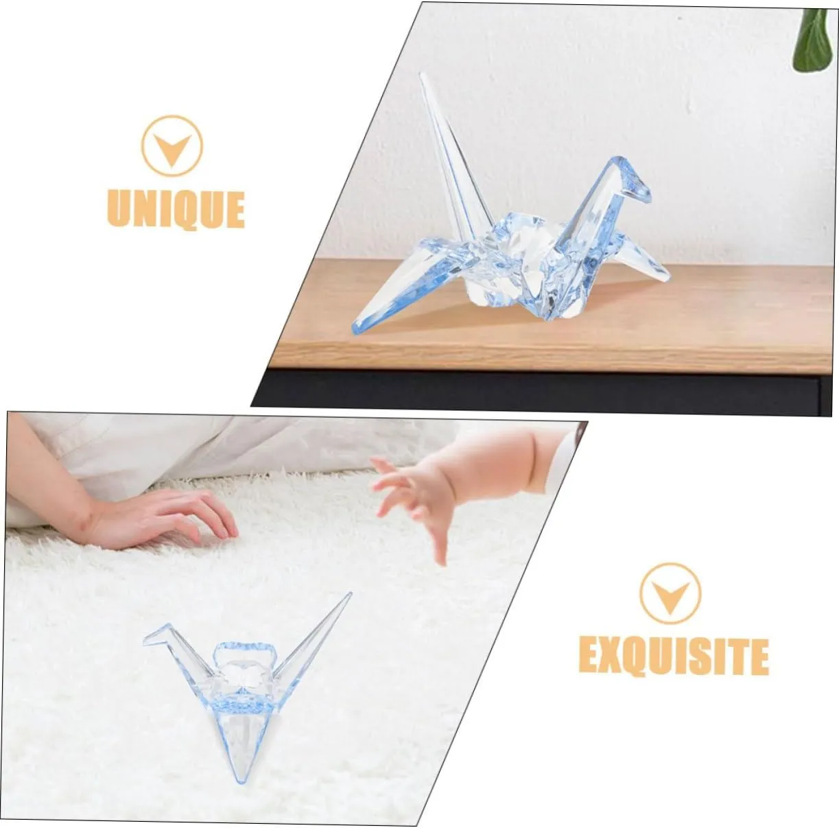Decor for Boy Girl and Nursery MERRYHAPY 2pcs Acrylic Origami Crane Figurine Decorative Boy Girl Birthday Toys Transparent Cranes for Playtime memorable Charming Home 