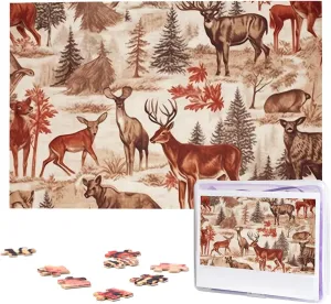 Decoration Photo Puzzle for Adults (29.5" x 19.7") Animal Wilderness Bear Deer Puzzles 1000 Pieces Wooden Jigsaw Puzzle Personalized accordion concave sit Picture Puzzles Family 