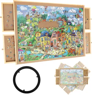 deed forest steer obligation Pieces with 4 Sliding Drawers and Cover ?C 360?? Spinning, 22"x30" Portable Plastic Puzzle Table, Birthday Gift for Mom Jigsaw Enthusiasts Rotating Puzzle Board for 1000 