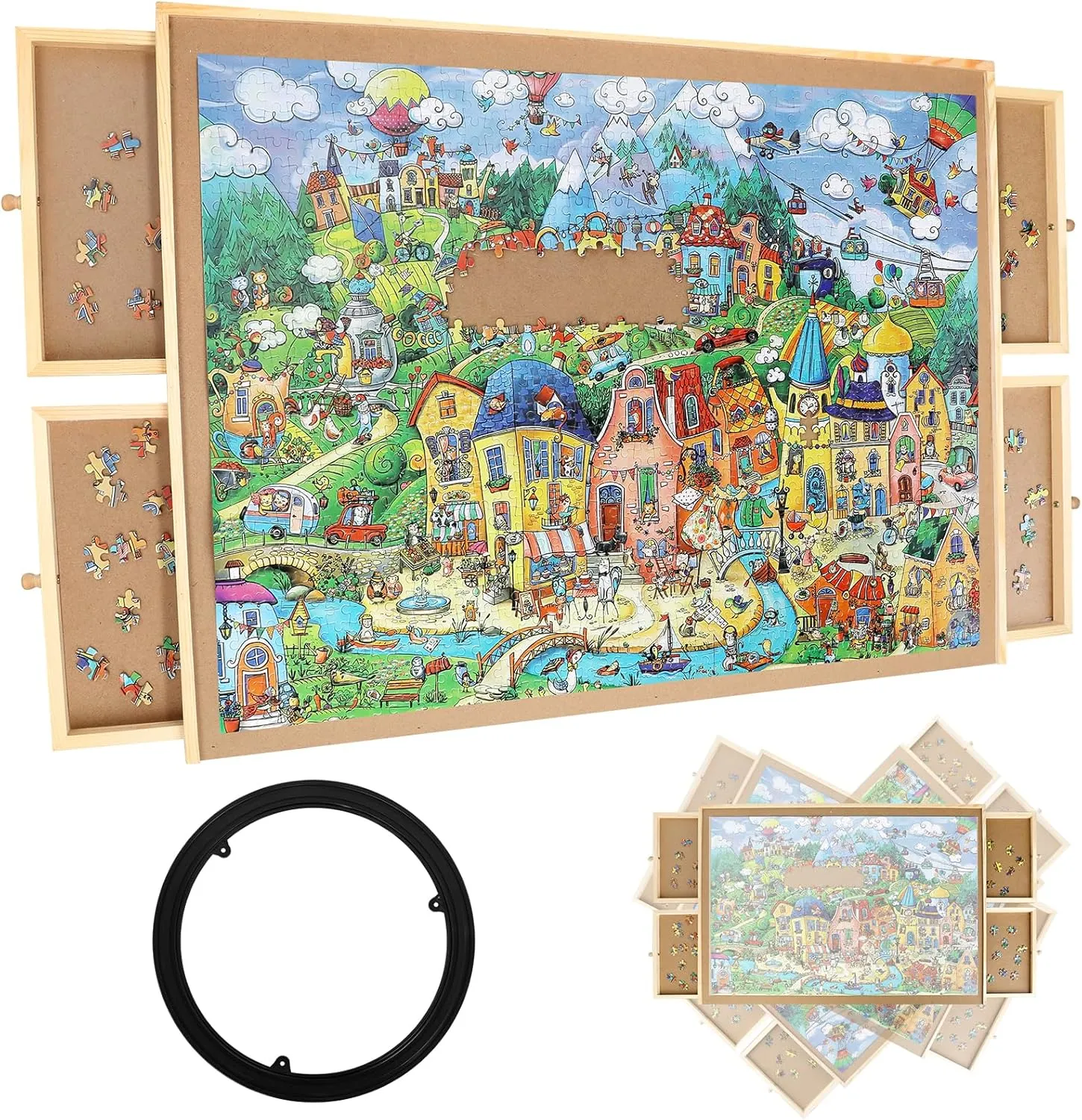 deed forest steer obligation Pieces with 4 Sliding Drawers and Cover ?C 360?? Spinning, 22"x30" Portable Plastic Puzzle Table, Birthday Gift for Mom Jigsaw Enthusiasts Rotating Puzzle Board for 1000 