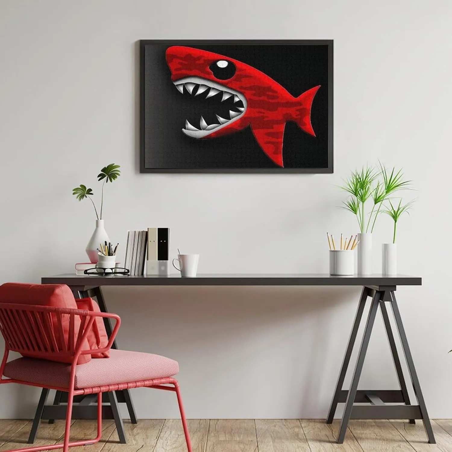 Design Challenging Brain Teaser Birthday Gift for All Ages 1000 PCS Red-Black Shark Puzzle for Adults Wooden Jigsaw spidery Puzzle for Mother's Day Premium Puzzle with Unique Art 