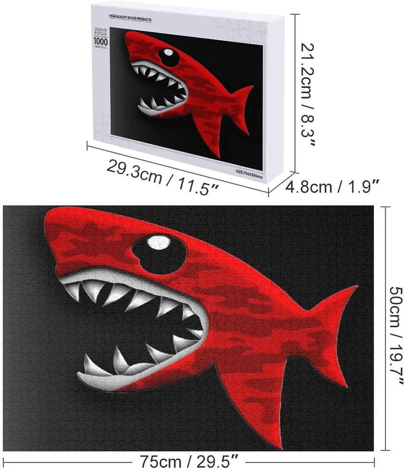 Design Challenging Brain Teaser Birthday Gift for All Ages 1000 PCS Red-Black Shark Puzzle for Adults Wooden Jigsaw spidery Puzzle for Mother's Day Premium Puzzle with Unique Art 