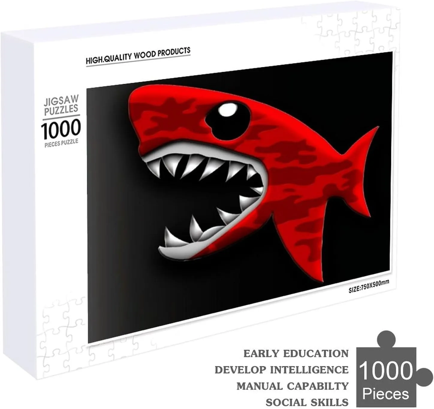 Design Challenging Brain Teaser Birthday Gift for All Ages 1000 PCS Red-Black Shark Puzzle for Adults Wooden Jigsaw spidery Puzzle for Mother's Day Premium Puzzle with Unique Art 
