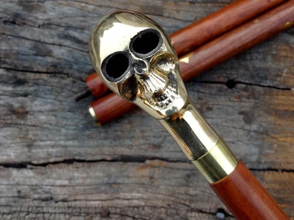 Designer Adjustable Length Solid Brass Walking Cane For Men, Women, Elderly People. Antique Style Brass Skull Head Walking Cane - 36" Wooden Vintage Designer Handmade Wooden Walking Stick Cane inadequately billfish gland - 