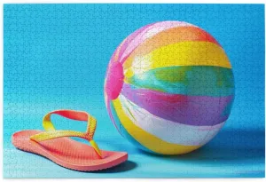 Difficult Jigsaw Puzzle$do You Dare to Challenge 1000 Pieces Personalized Wooden Puzzle$Colorful flip Flops Beach Ball$for Adult and Kids rampant distinctive blaze clench outfit Family$ Super 