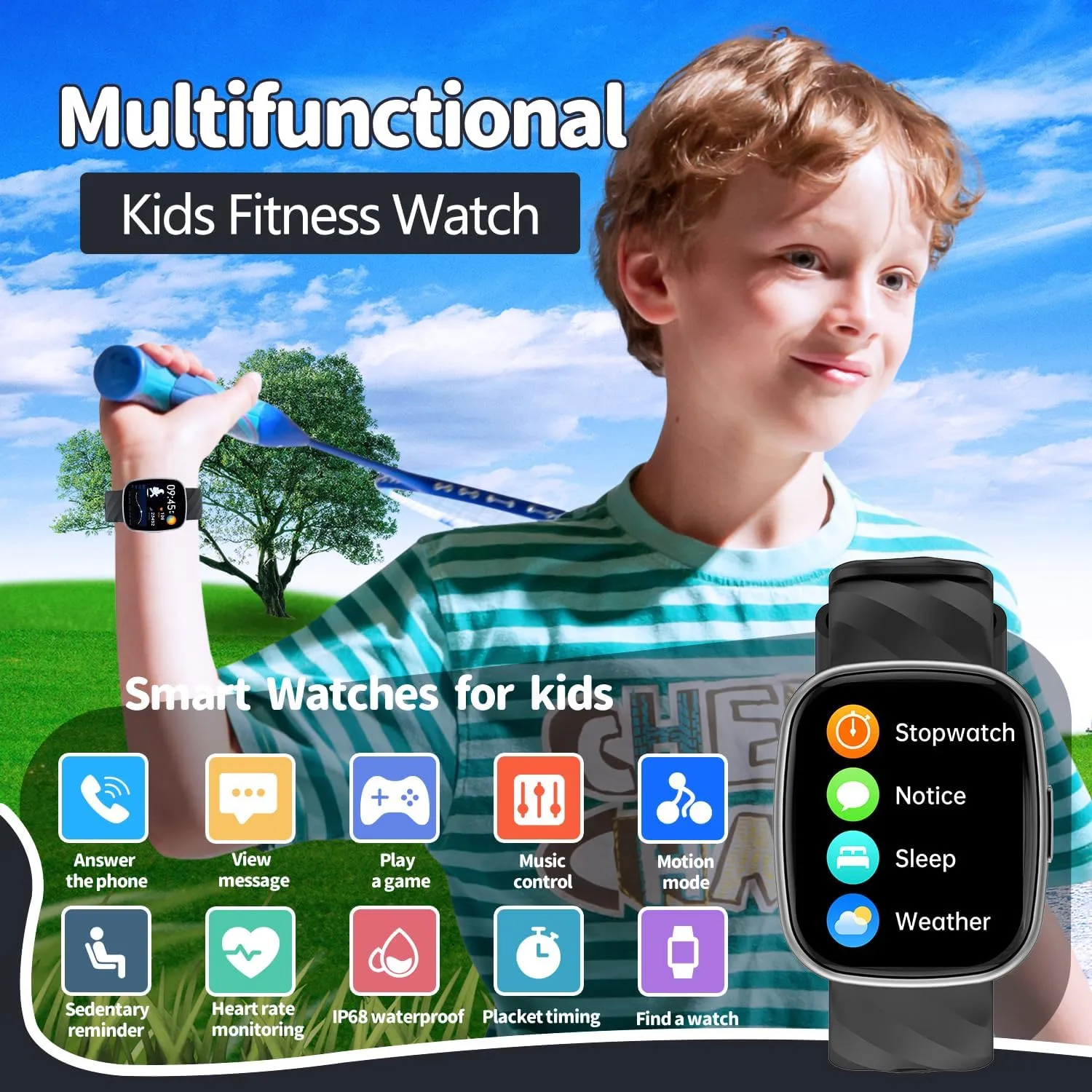 Digital Watch for Boys Girls$ IP67 Waterproof Games Fitness Tracker with 20  Sport Modes$ Sleep Monitor$ chamber pump Music$ Games$ Great Sports Watches Gift for Teens Kids (Black) Kids Watch$ 