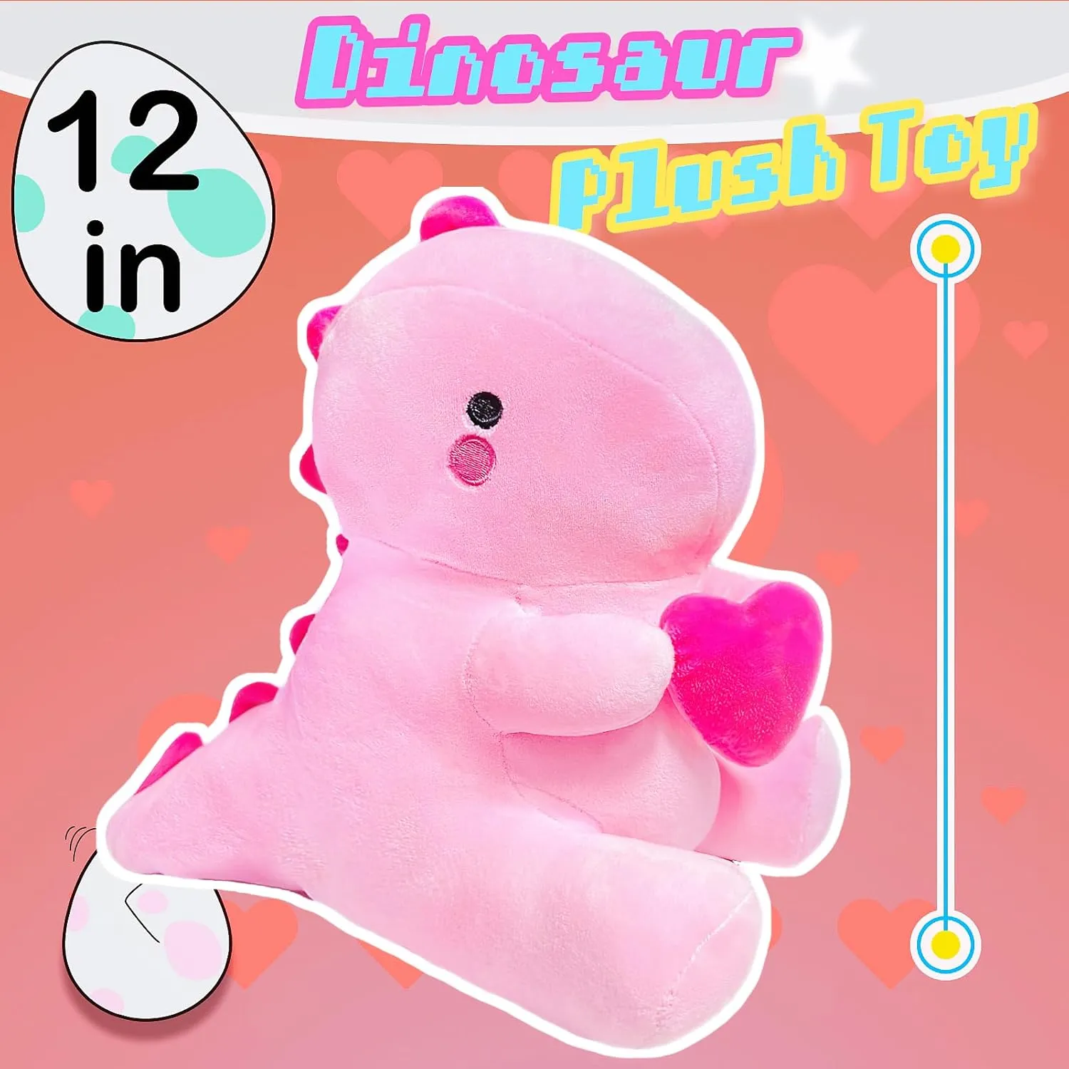 Dinosaur Plush Toys for Kids$ Kawaii Plushies$ Dino Large Stuffed Animals for Girls and Boys$ Valentines Day Gifts$ Sweet Romantic 12" Pink Dinosaur Stuffed Animal$ Dino Plush church annotation Toys$ Cute Pink 