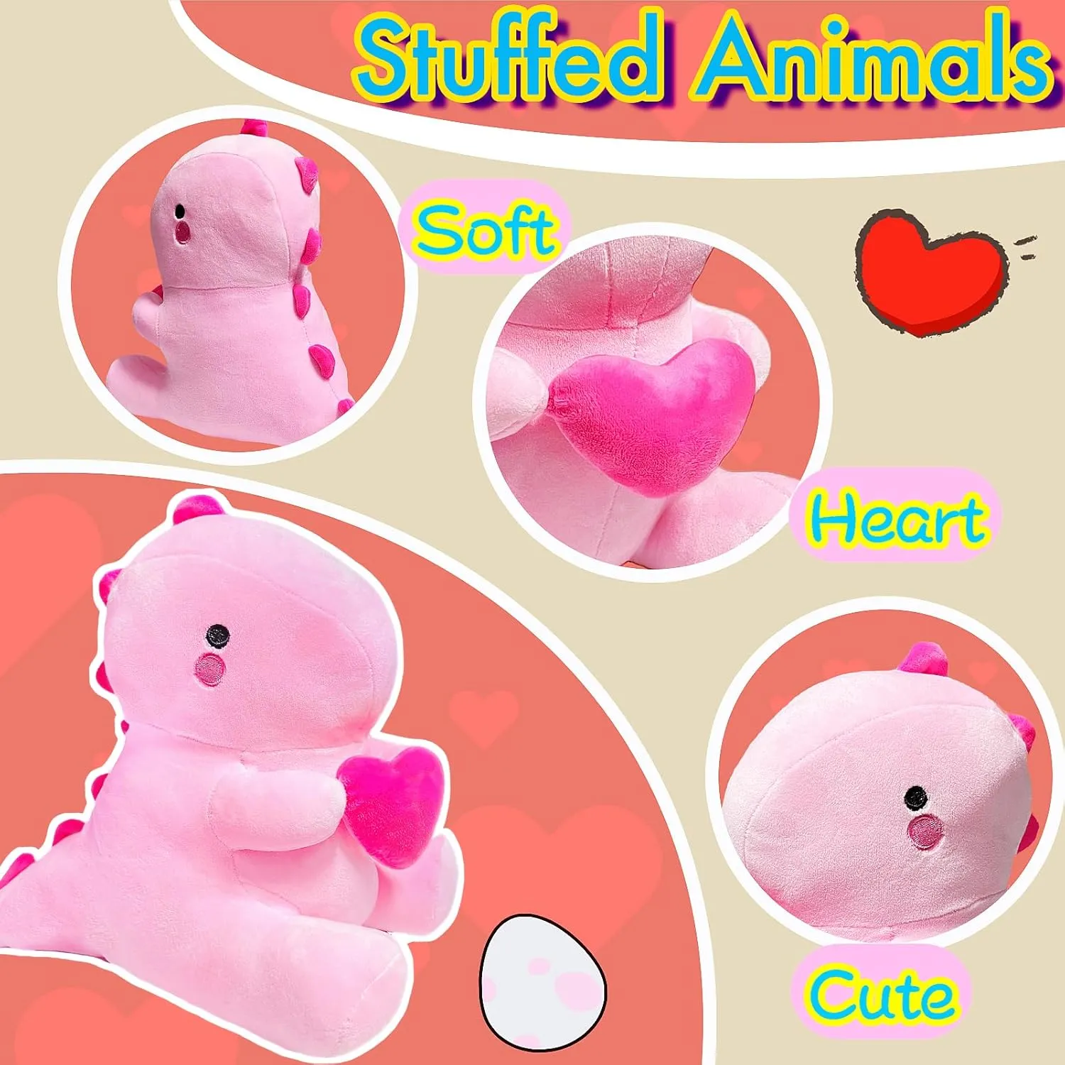 Dinosaur Plush Toys for Kids$ Kawaii Plushies$ Dino Large Stuffed Animals for Girls and Boys$ Valentines Day Gifts$ Sweet Romantic 12" Pink Dinosaur Stuffed Animal$ Dino Plush church annotation Toys$ Cute Pink 