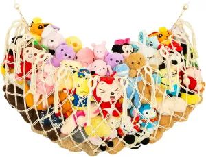 Display Hanging Plush Toy definite Net for Stuff Animal Storage(Cream) Stuffed Animal Net or Hammock XL for Flat Wall Mounted Handmade Macrame Toy 
