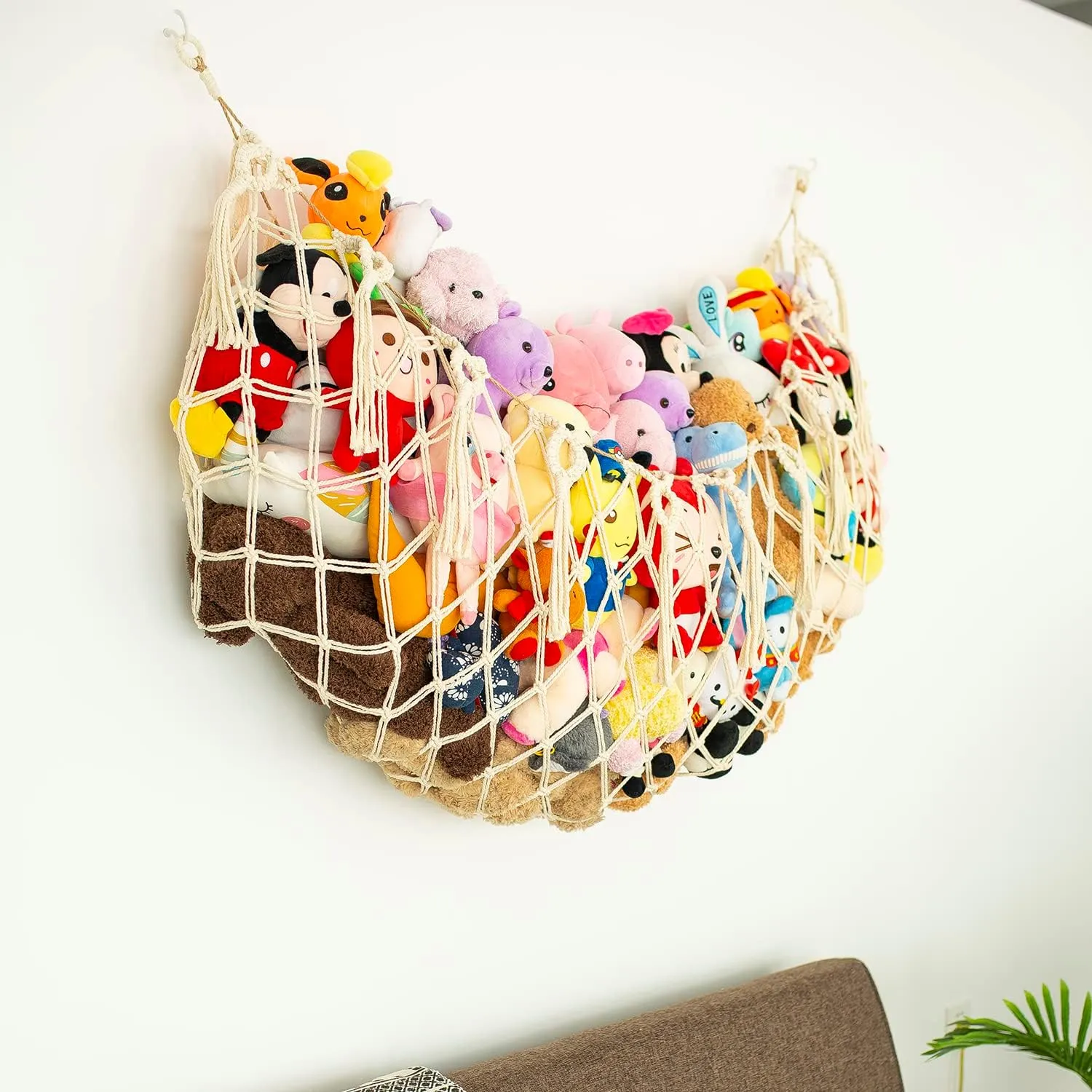Display Hanging Plush Toy definite Net for Stuff Animal Storage(Cream) Stuffed Animal Net or Hammock XL for Flat Wall Mounted Handmade Macrame Toy 