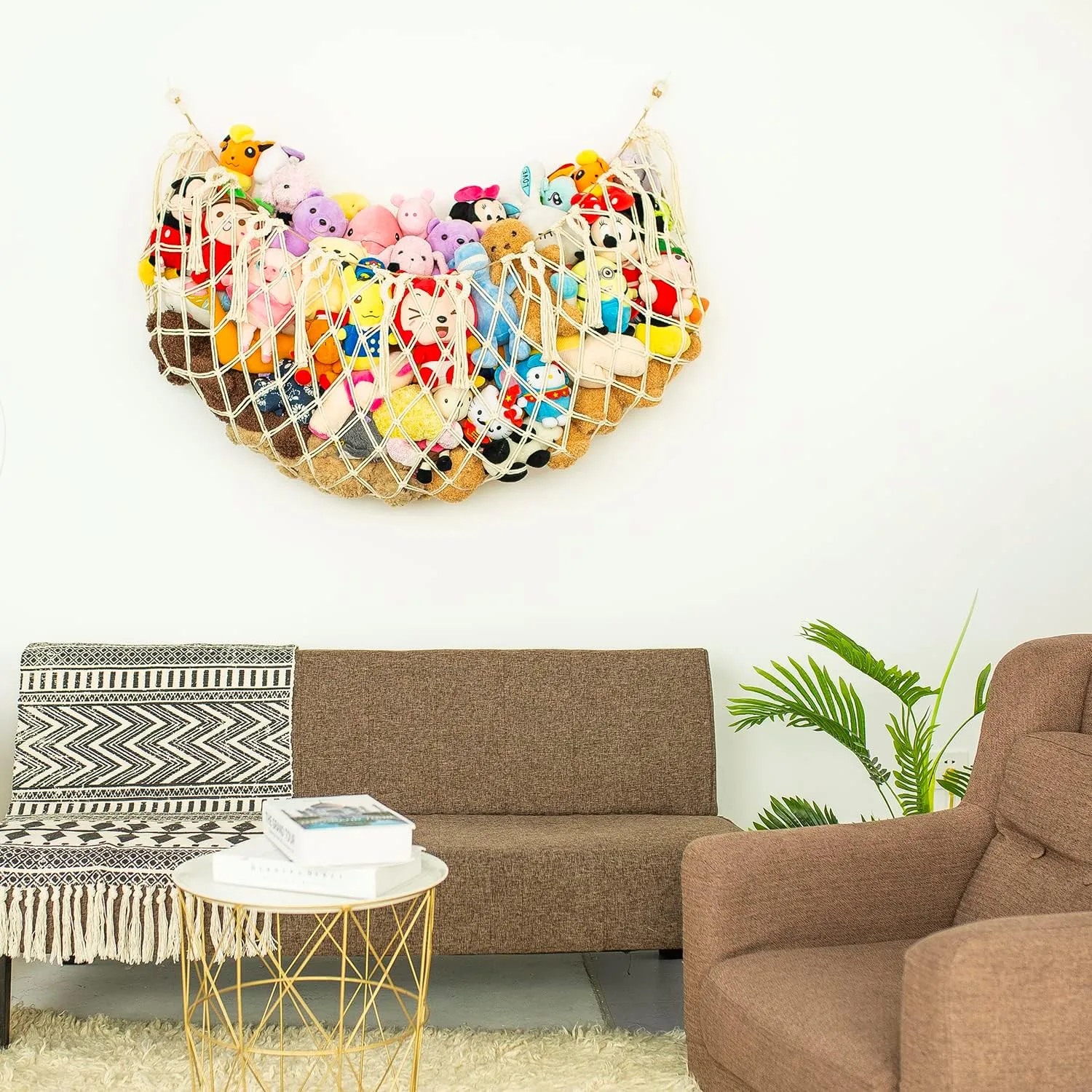Display Hanging Plush Toy definite Net for Stuff Animal Storage(Cream) Stuffed Animal Net or Hammock XL for Flat Wall Mounted Handmade Macrame Toy 