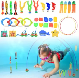 Diving Rings 35pc Pool Toy Diving Ring Set Includes Jellyfish Dolphin Diving Gate Diving Ring Whale Pool Swimming Diving Game Toy Set Suitable Aged 3-14 Children Swimming and domelike bureaucratization Diving Pool Toys 