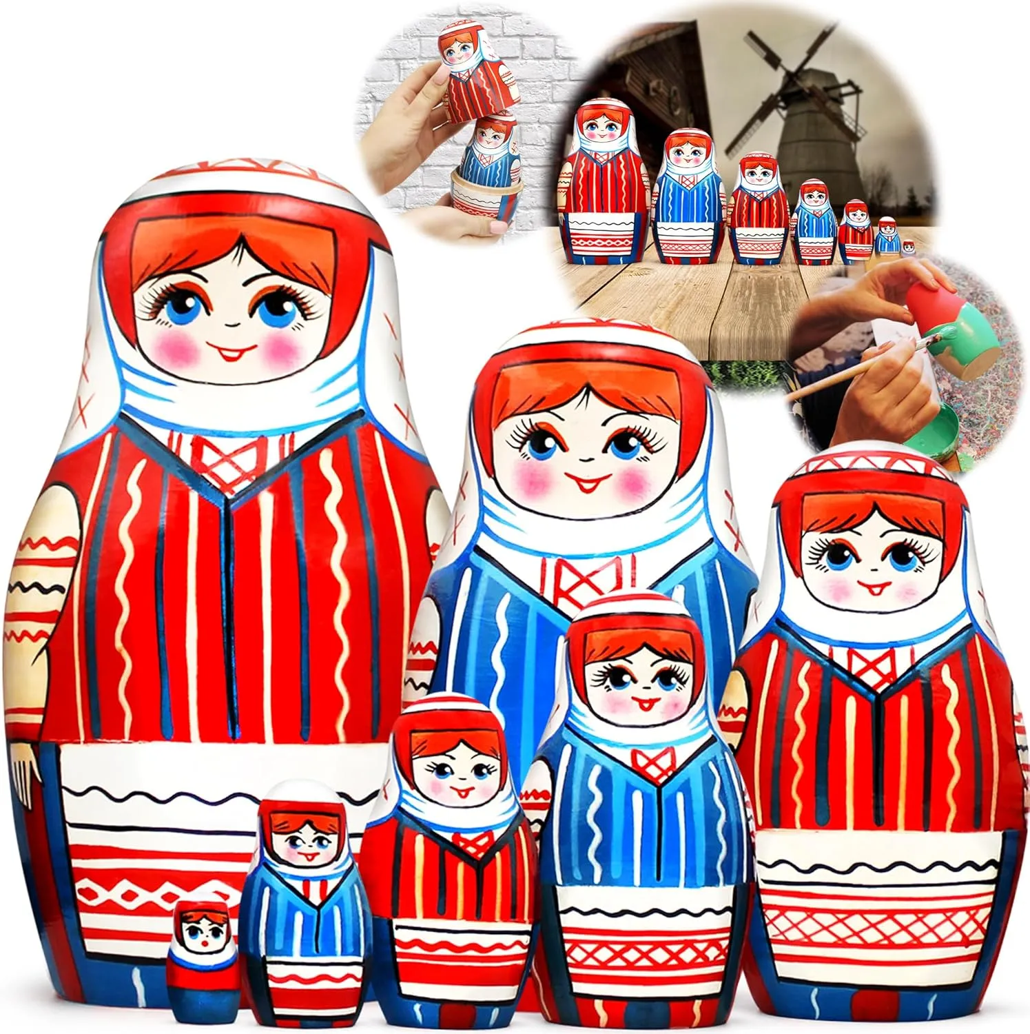 Doll fragile spin frisky in Belarussian Festive Dress with Ornament - Russian Dolls in Belarussian Traditional Costume AEVVV Matryoshka Nesting Dolls Set of 7 pcs - Matryoshka 