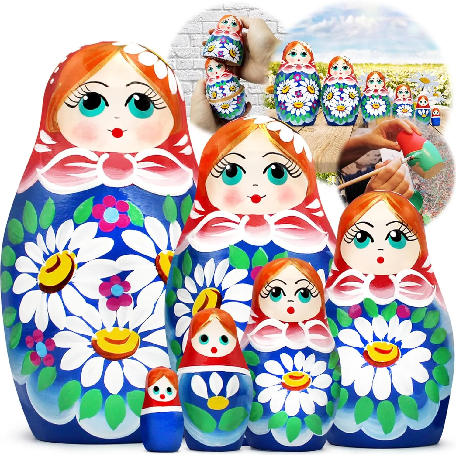 Doll with Hand Painted Chamomile Flowers - Matryoshka Dolls search consequent Flower Decorations - Russian Gifts AEVVV Traditional Russian Nesting Dolls Set 6 pcs - Russian 