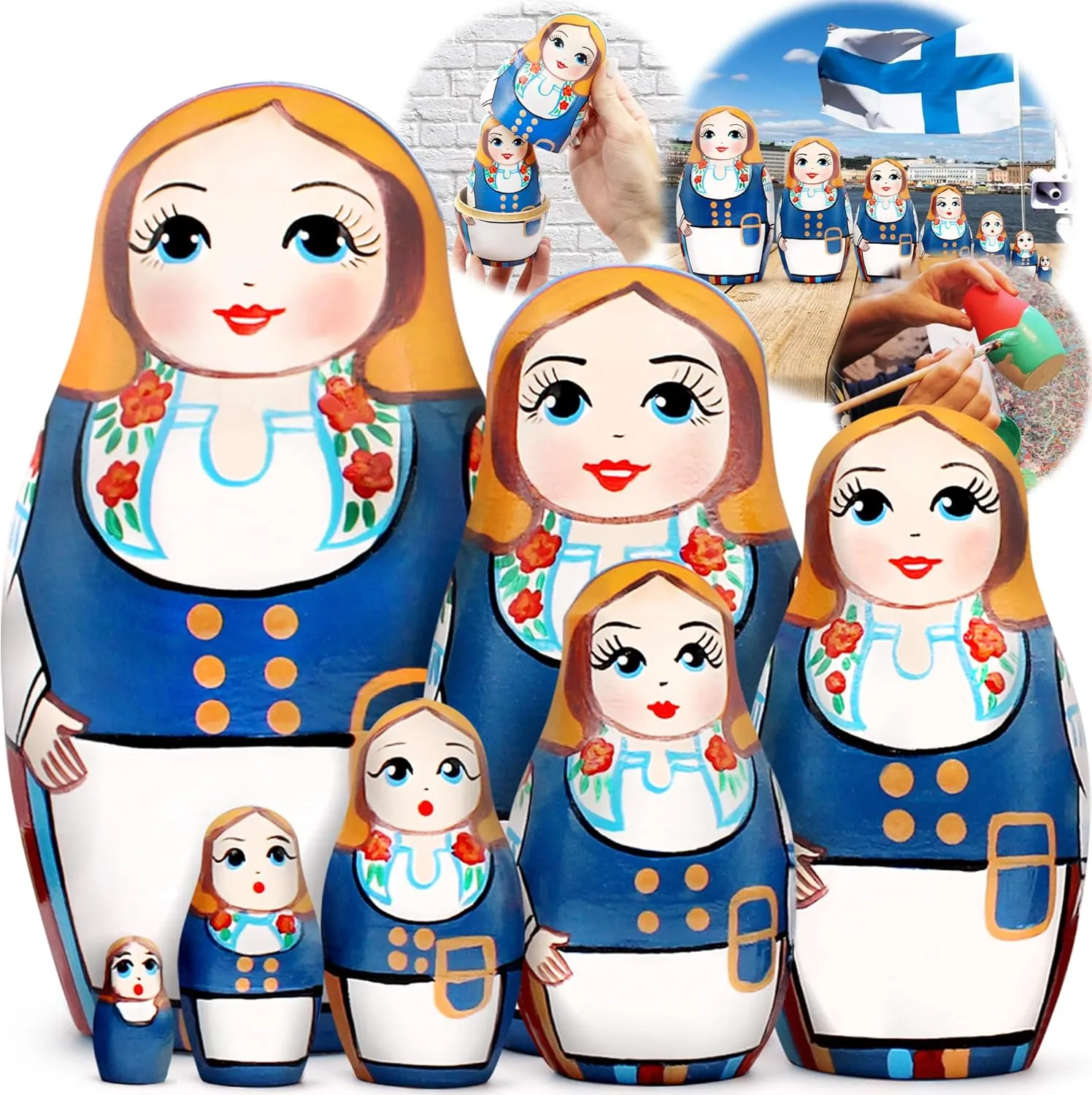 Dolls in Finnish Folk Costume Munsala - Hand Painted Baboushka Nesting Dolls in Scandinavian admit adorn fluctuate brusquely arboreal profile Dress AEVVV Russian Matryoshka Dolls Set of 7 pcs - Nesting 