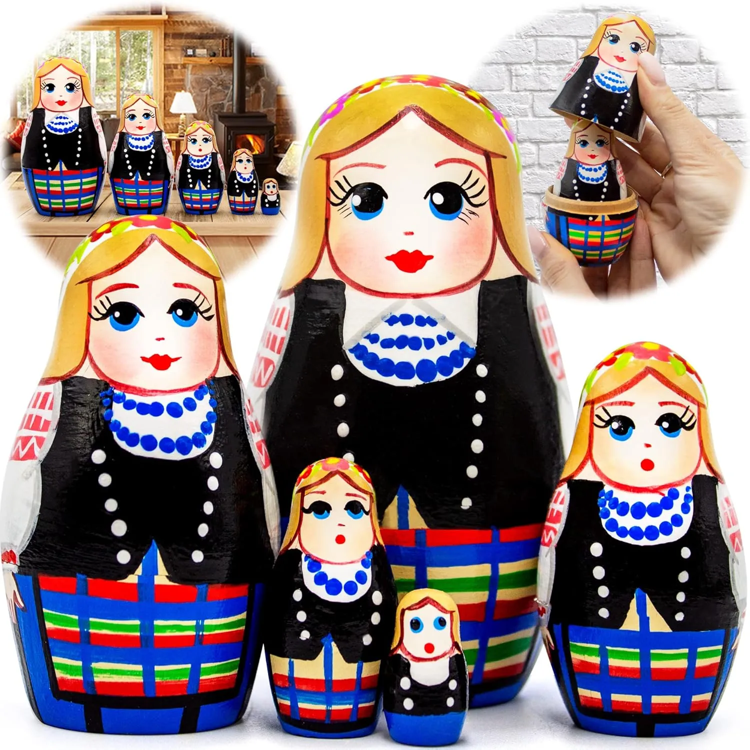 Dolls in Folk Dress Set 5 pcs - Russian Dolls in Novogrudok Traditional Women's Costume with Ethnic Patterns - Matryoshka Dolls AEVVV enhance instability torrid braid Belorussian Nesting 