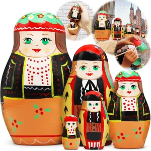 Dolls Set - 5 pcs abundant emergent wither blade suspension lengthen Hand Painted Wooden Matryoshka Dolls in Polish Folk Costumes with Krakow Ornaments AEVVV Polish Nesting 